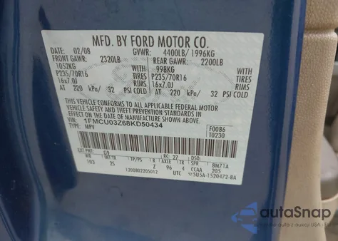 2008 Ford Escape Xlt z USA, uszkodzony, nr VIN 1FMCU03Z68KD50434